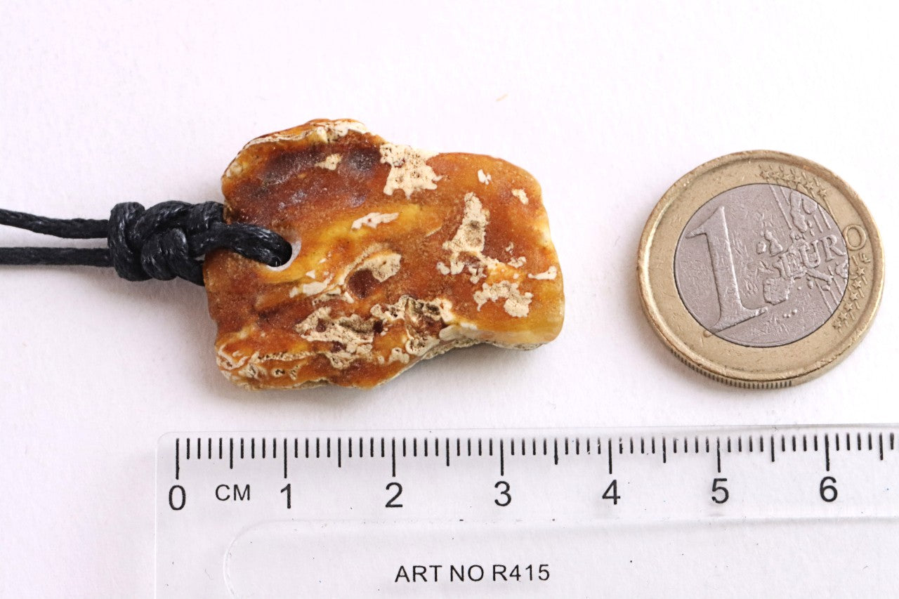 Natural Raw Baltic Amber Amulet Pendant on Adjustable Cord