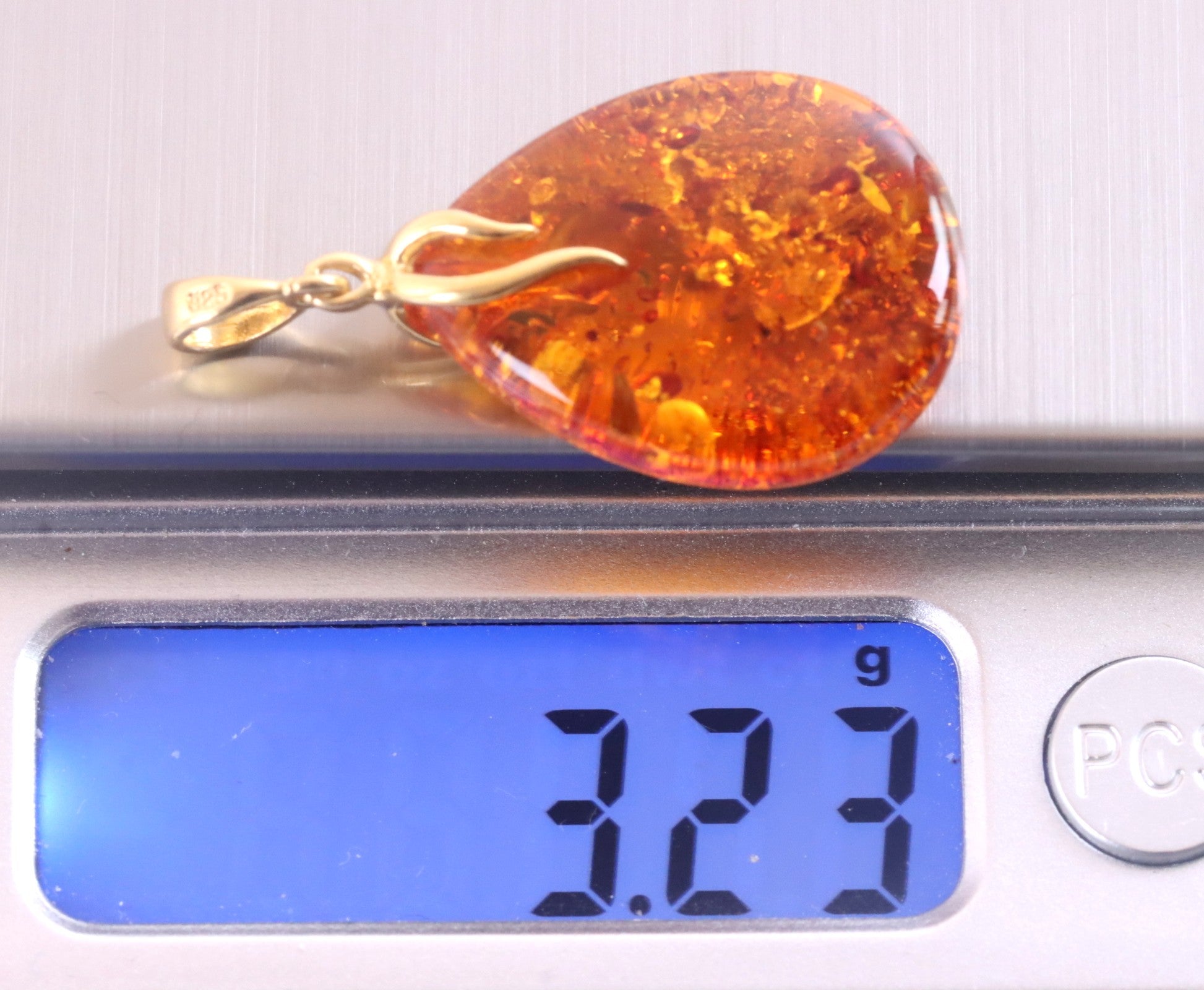 Amber Pendant on 925 Gold Plated Silver