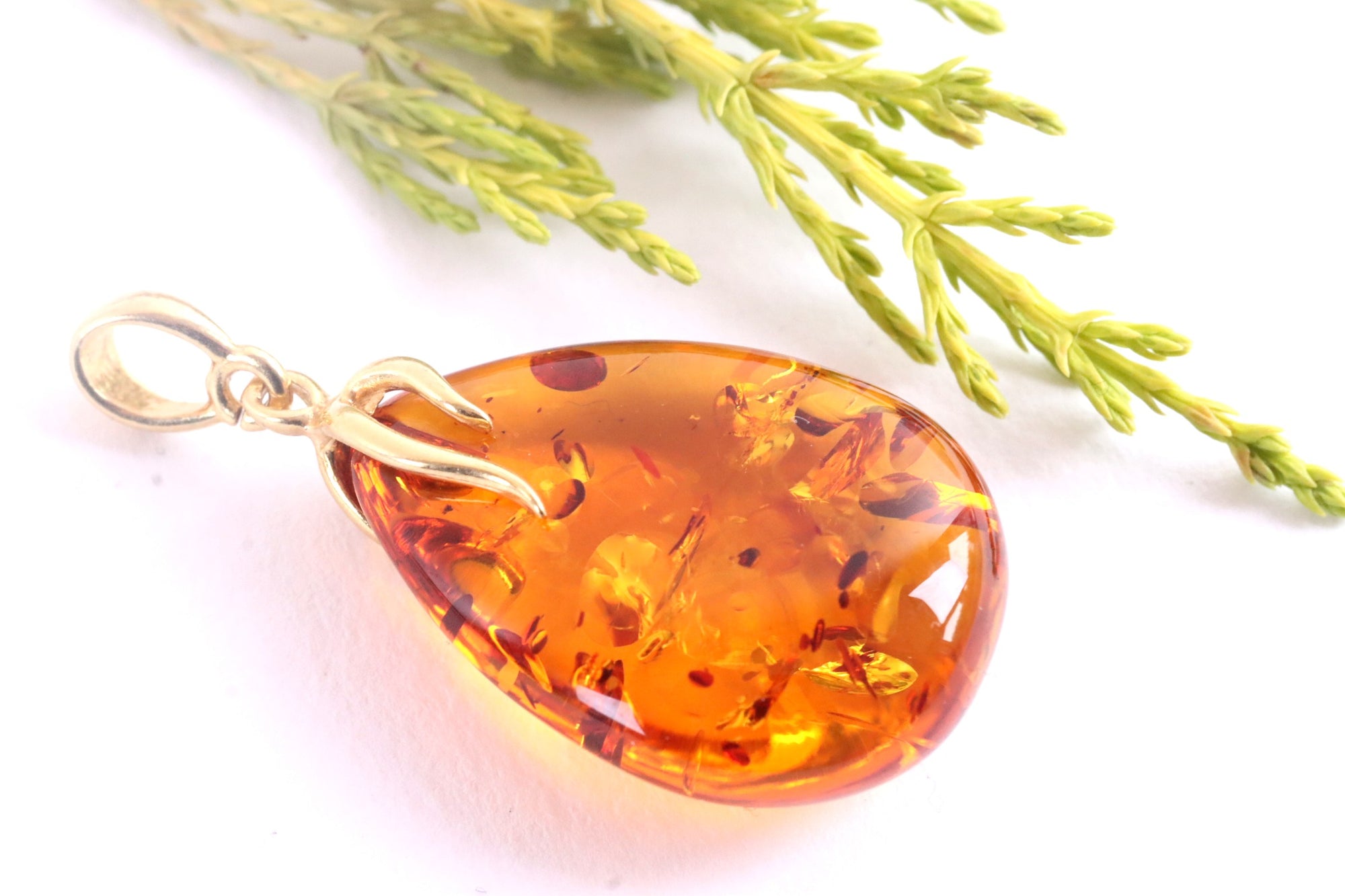 Amber Pendant on 925 Gold Plated Silver