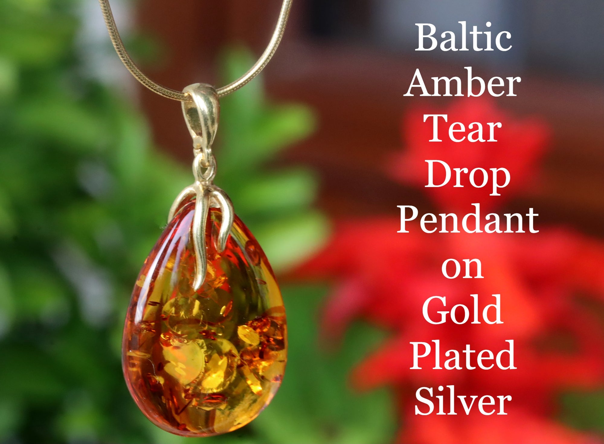 Amber Pendant on 925 Gold Plated Silver