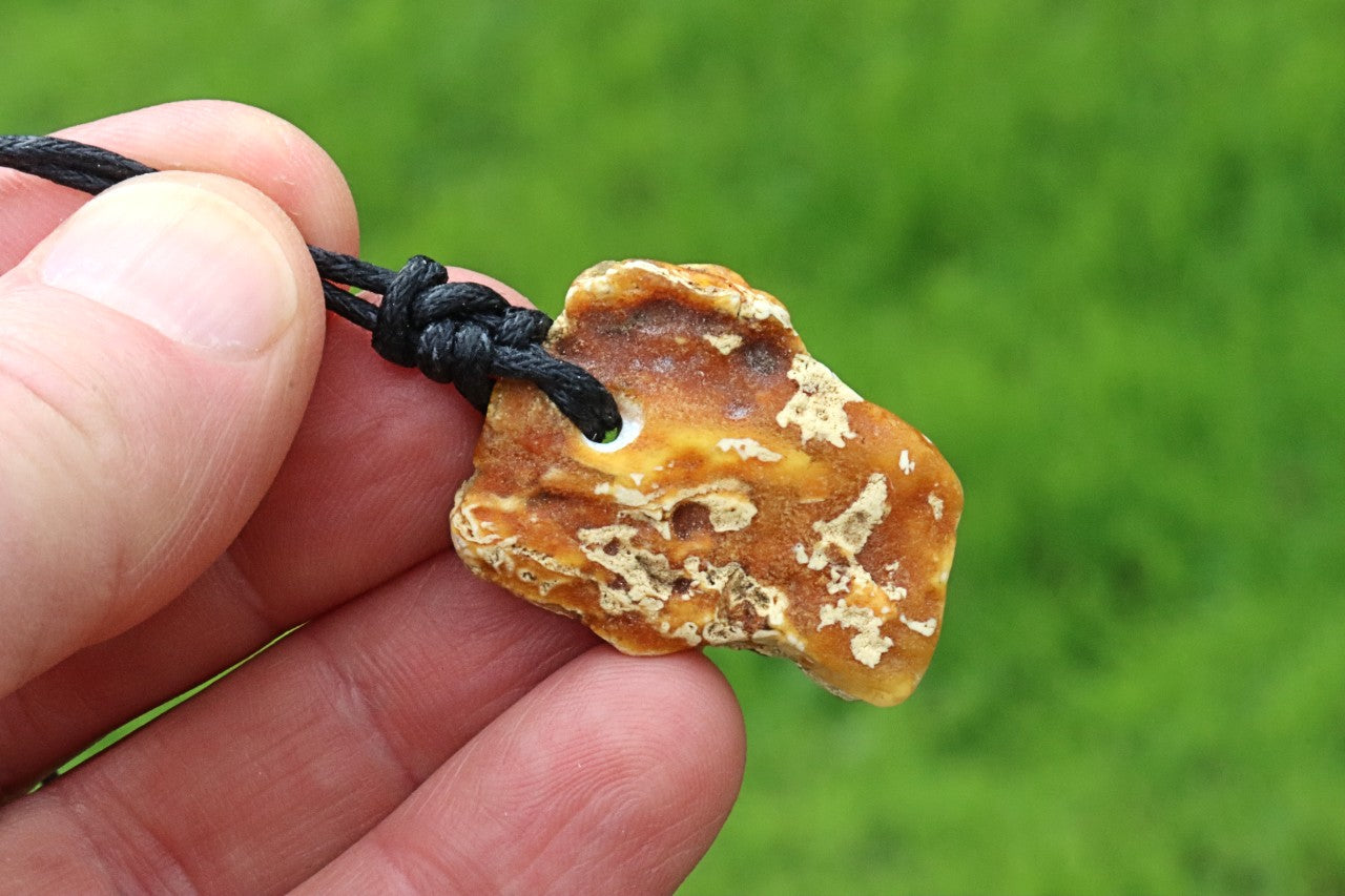 Natural Raw Baltic Amber Amulet Pendant on Adjustable Cord