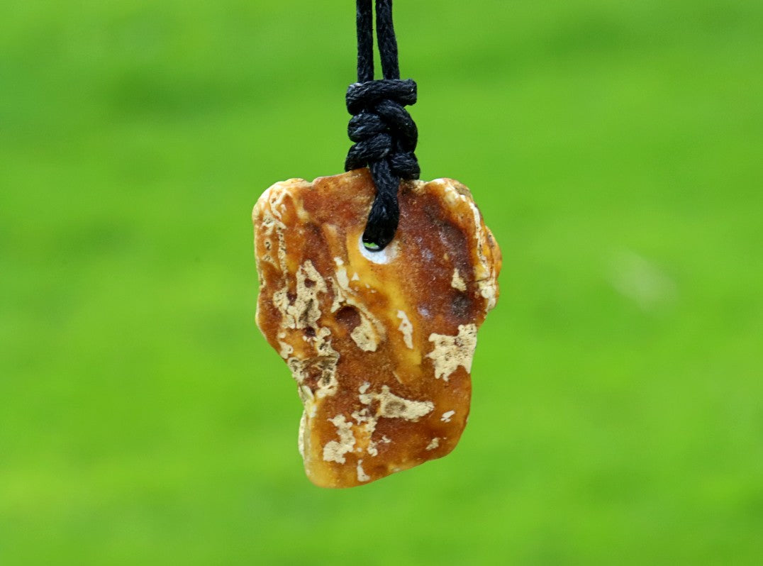 Natural Raw Baltic Amber Amulet Pendant on Adjustable Cord