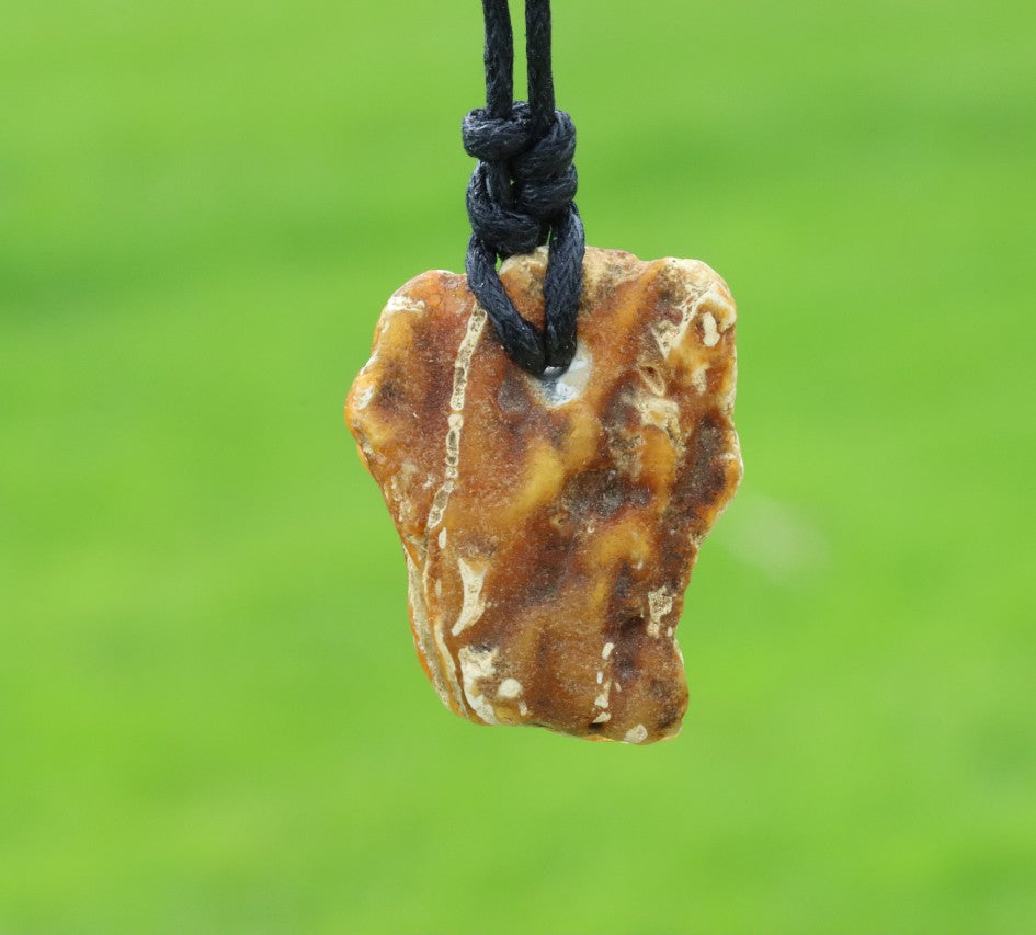 Natural Raw Baltic Amber Amulet Pendant on Adjustable Cord