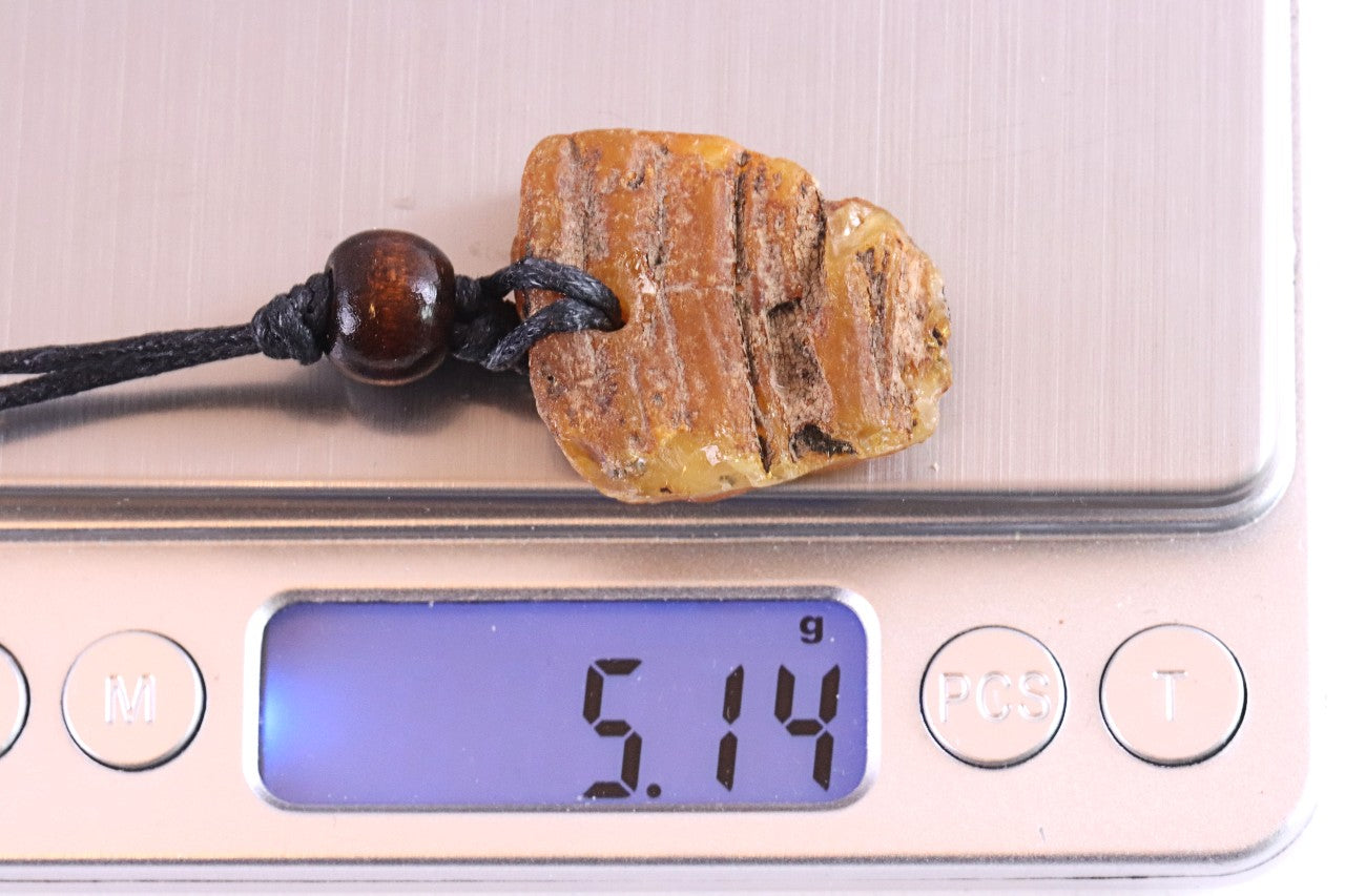 Natural Raw Baltic Amber Amulet Pendant with Wooden Bead