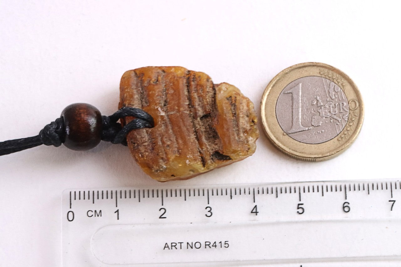 Natural Raw Baltic Amber Amulet Pendant with Wooden Bead