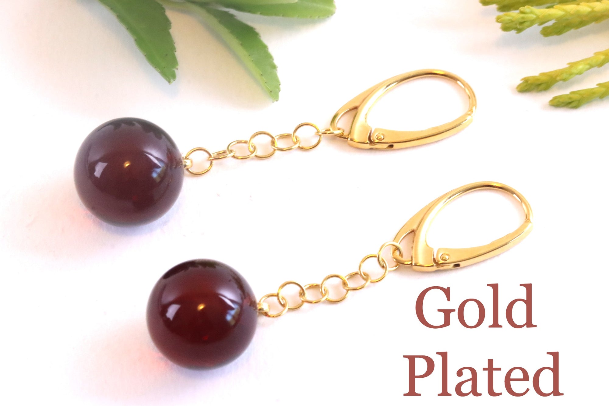 Gold Plated Sterling Silver Baltic Amber Earrings