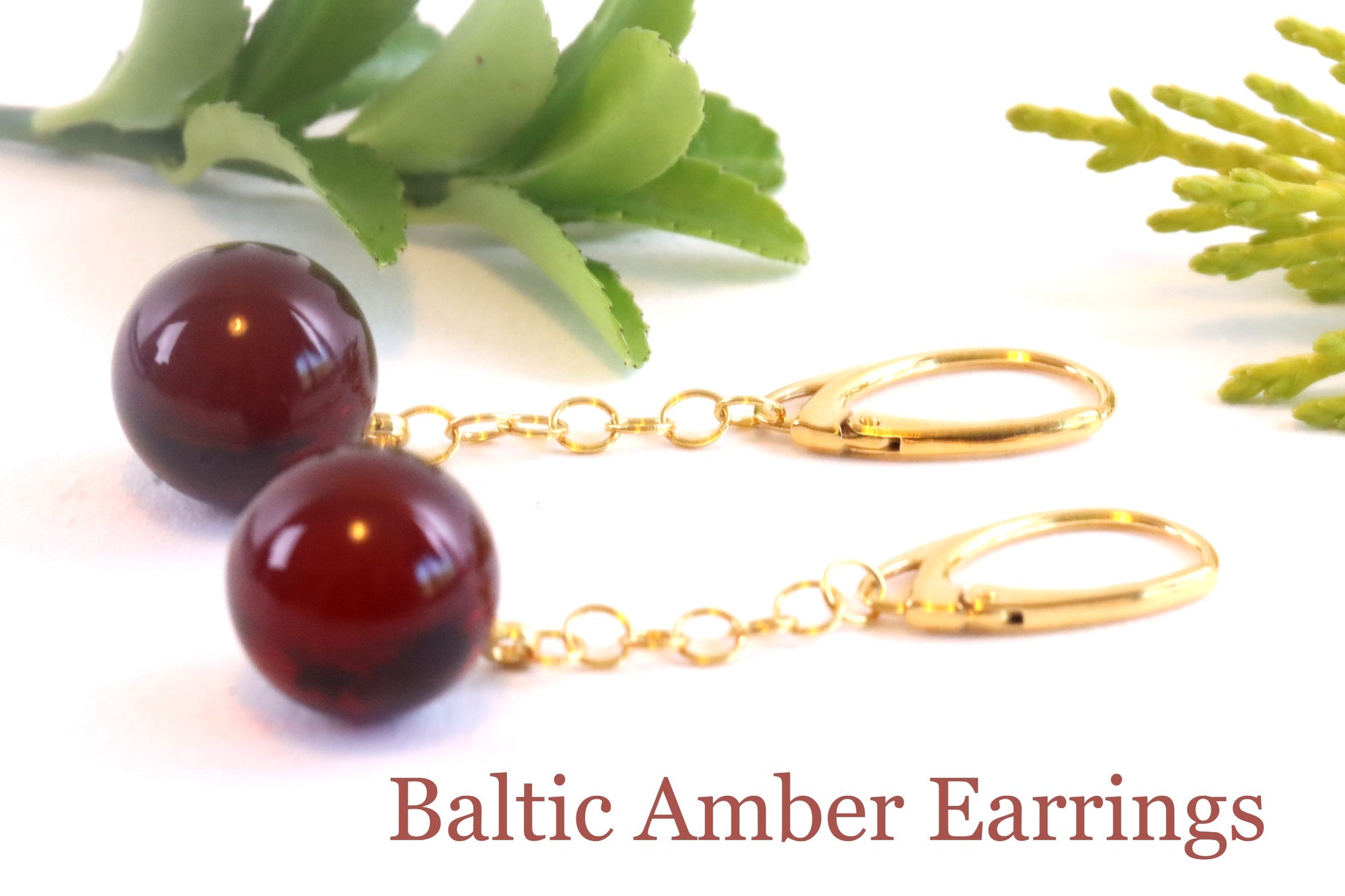 Gold Plated Sterling Silver Baltic Amber Earrings