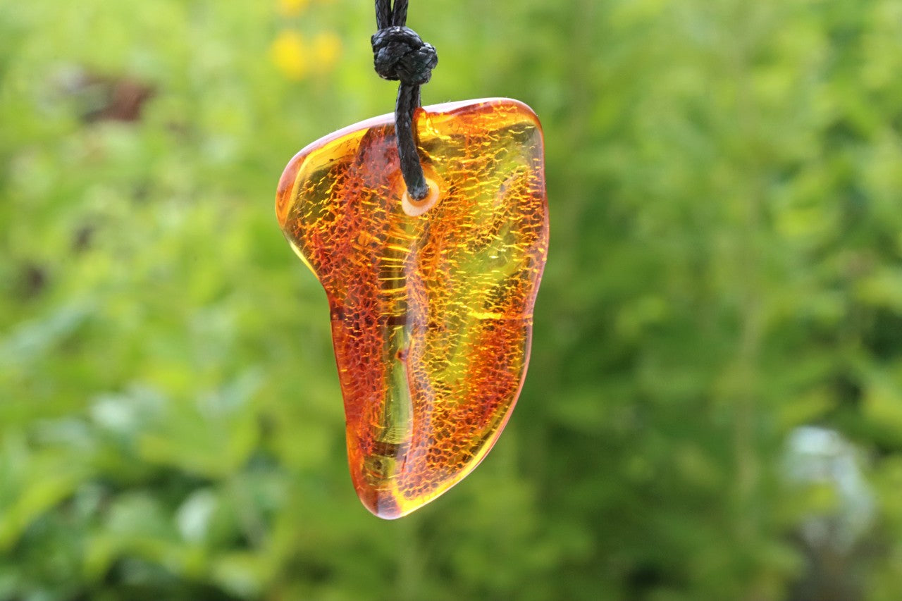 Amber Amulet with Natural Fossilised Tree Branch Inclusion