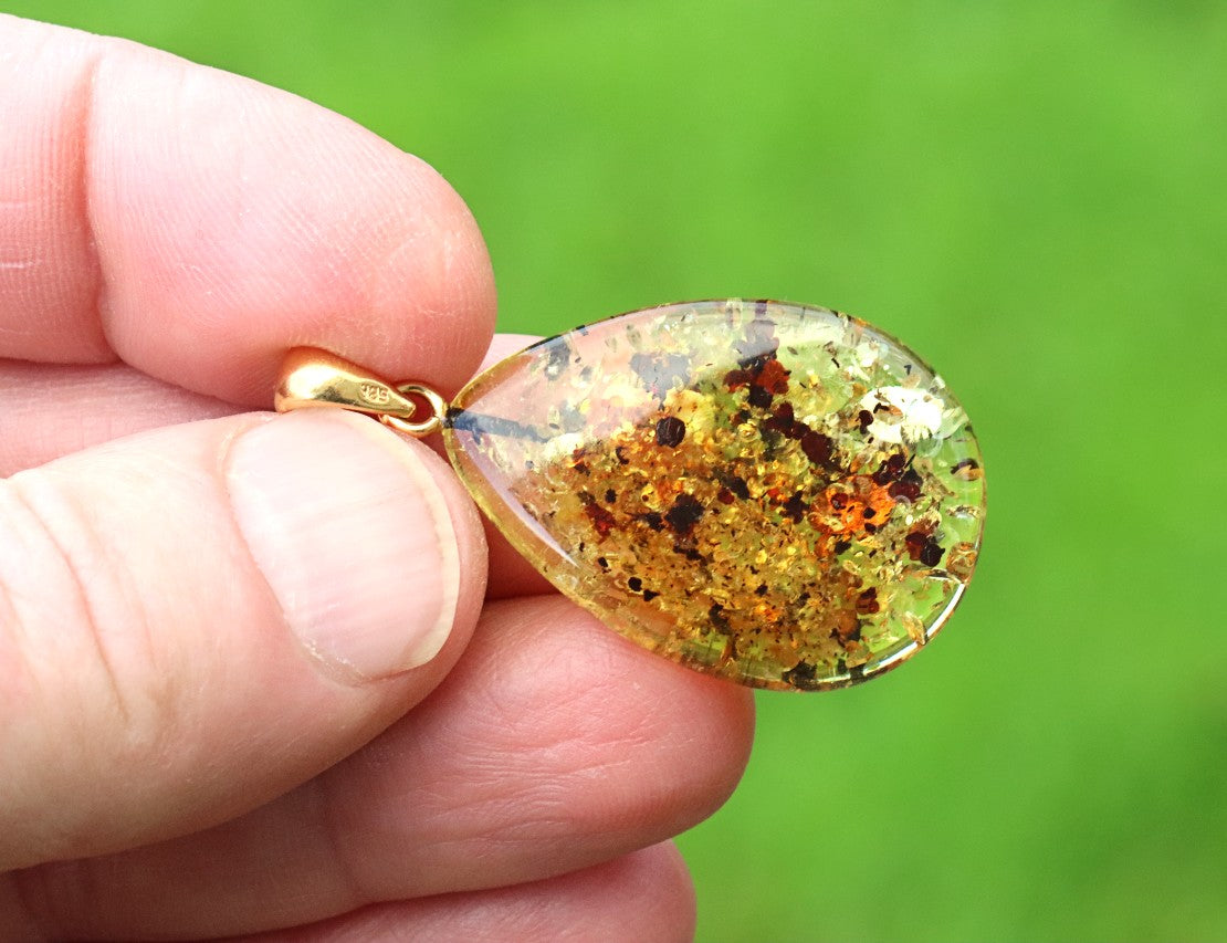 One-of-a-Kind Baltic Amber Drop Pendant on Gold Plated Sterling Silver