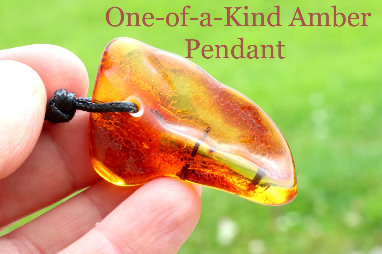 Amber Amulet with Natural Fossilised Tree Branch Inclusion