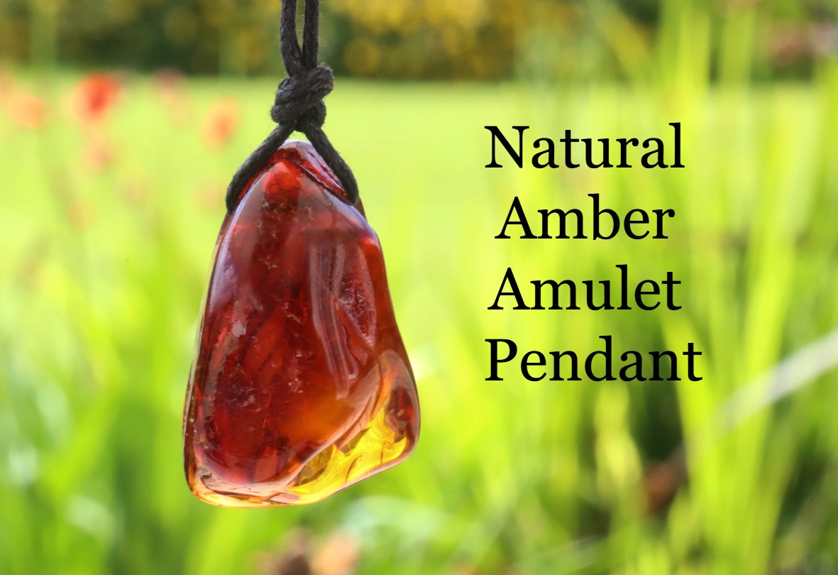 Amulet Necklace / Natural Amber Amulet Pendant