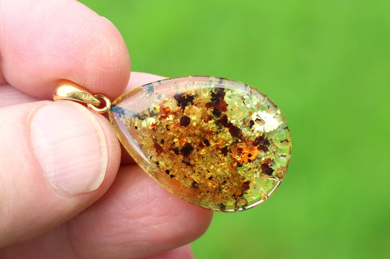One-of-a-Kind Baltic Amber Drop Pendant on Gold Plated Sterling Silver