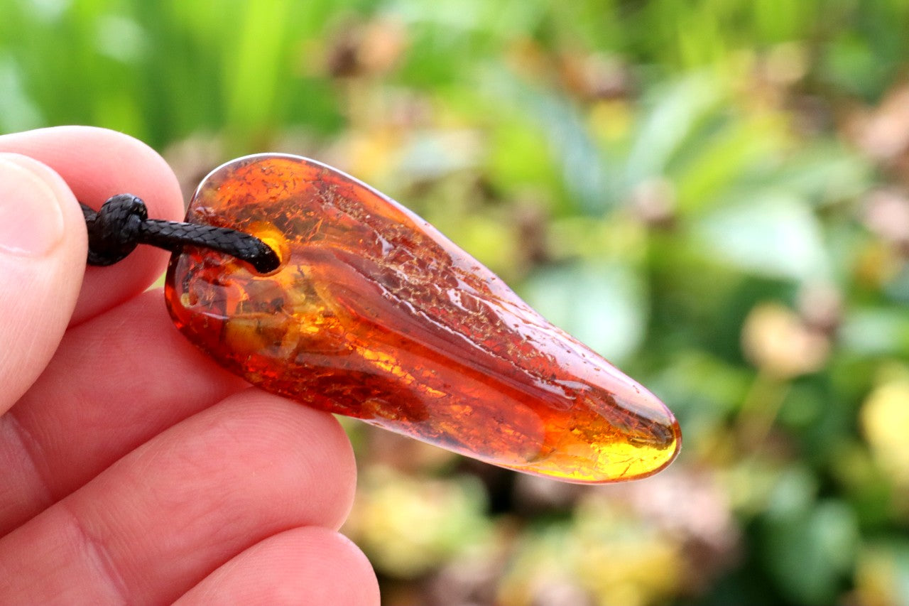 Natural Amber Amulet with Adjustable Cord + FREE Extra Pendant!