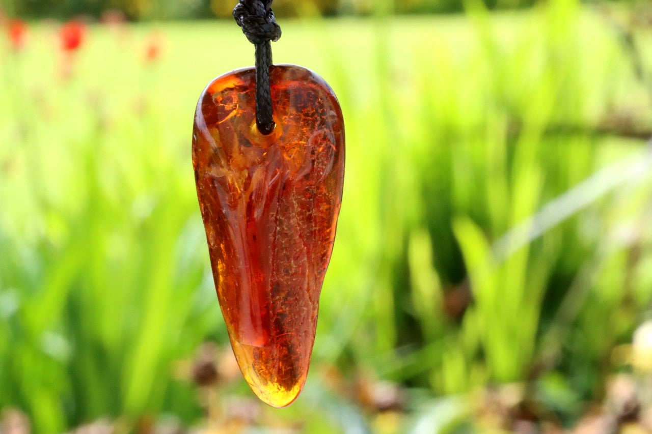 Natural Amber Amulet with Adjustable Cord + FREE Extra Pendant!