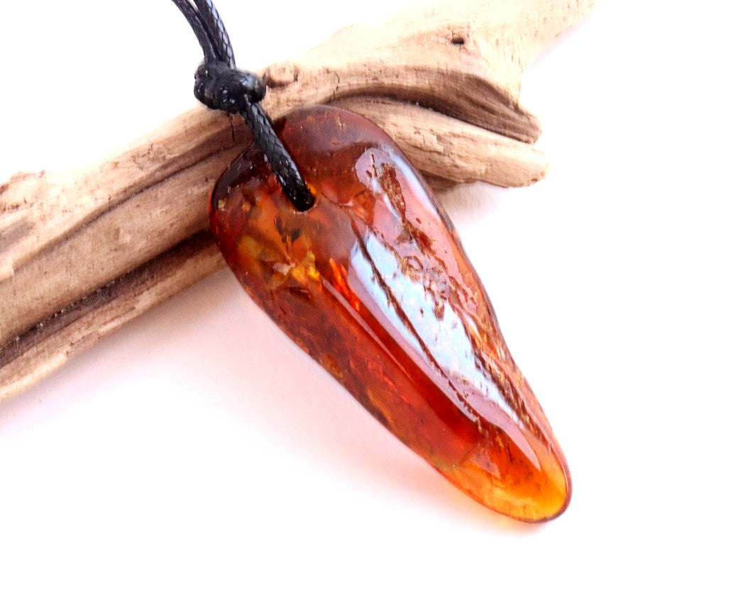 Natural Amber Amulet with Adjustable Cord + FREE Extra Pendant!