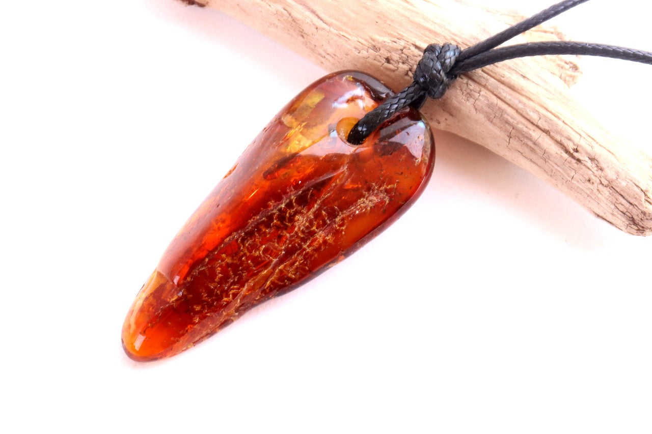 Natural Amber Amulet with Adjustable Cord + FREE Extra Pendant!