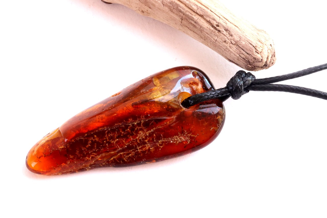 Natural Amber Amulet with Adjustable Cord + FREE Extra Pendant!