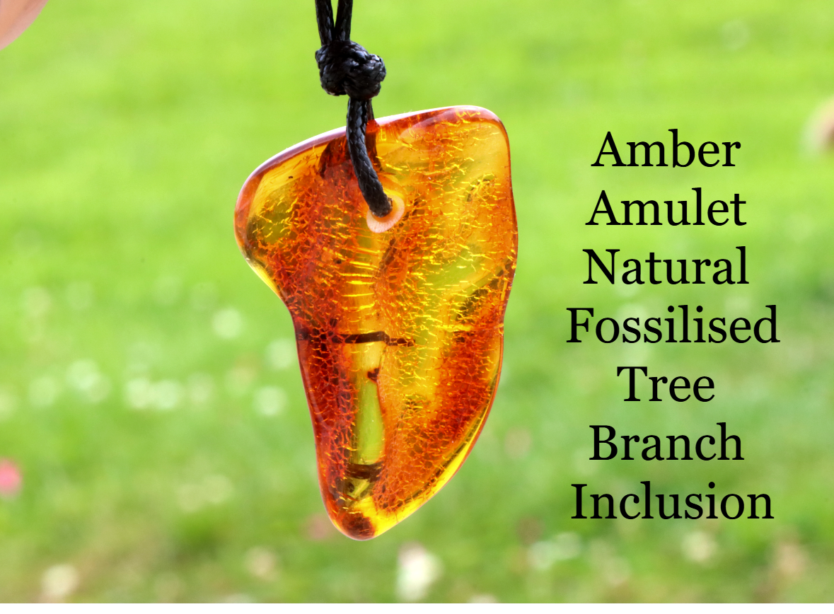 Amber Amulet with Natural Fossilised Tree Branch Inclusion