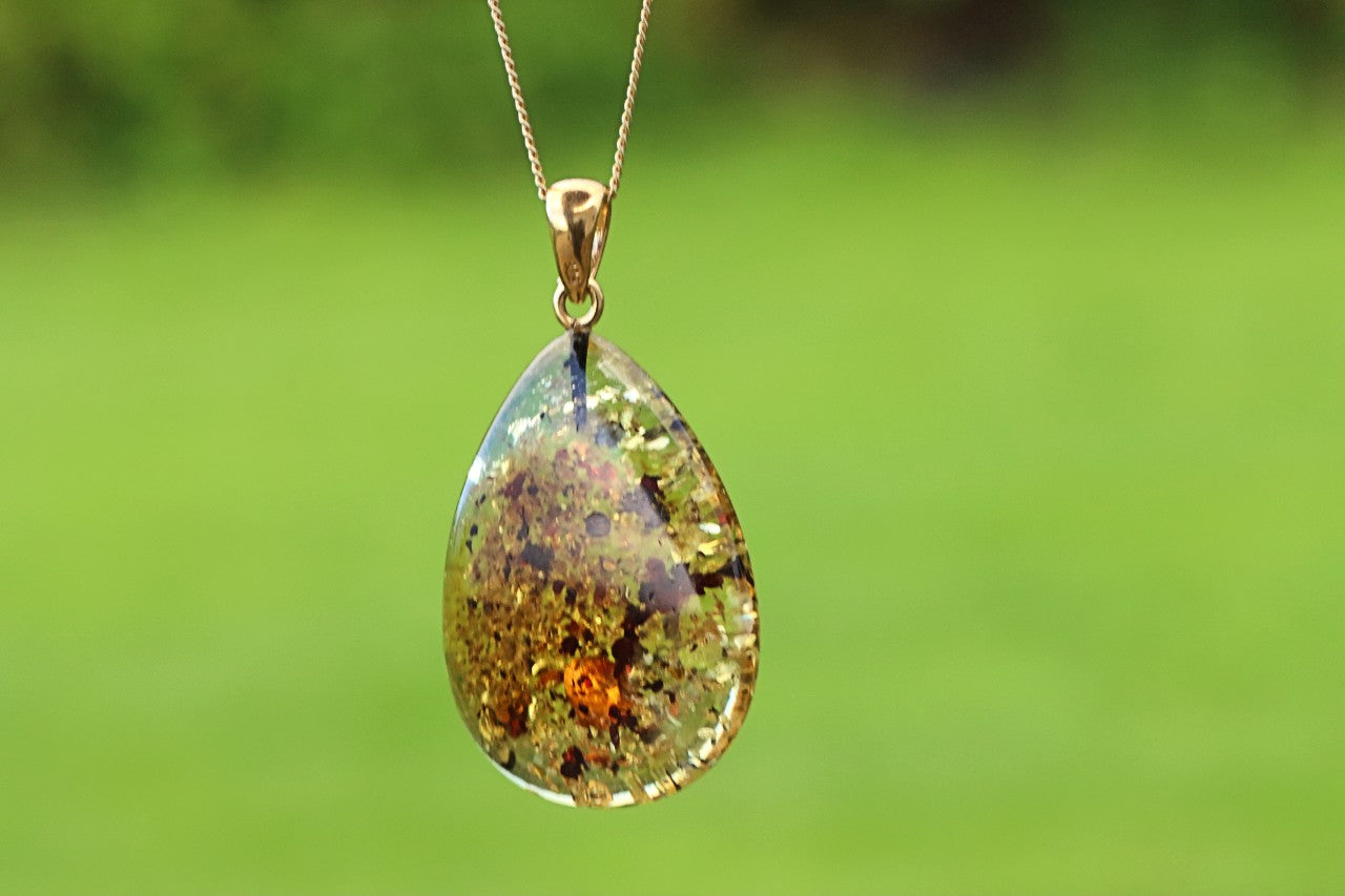 One-of-a-Kind Baltic Amber Drop Pendant on Gold Plated Sterling Silver