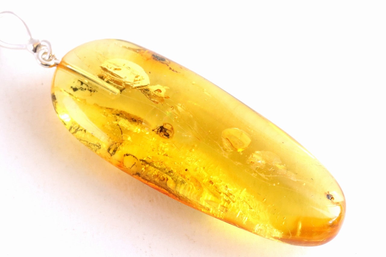 Natural Amber Gemstone Pendant with Insect Inclusion on Sterling Silver