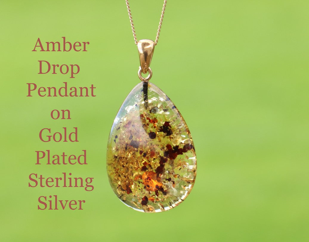 One-of-a-Kind Baltic Amber Drop Pendant on Gold Plated Sterling Silver