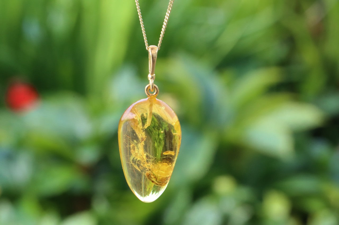 Gold-Plated Baltic Amber Pendant with Insect Inclusion