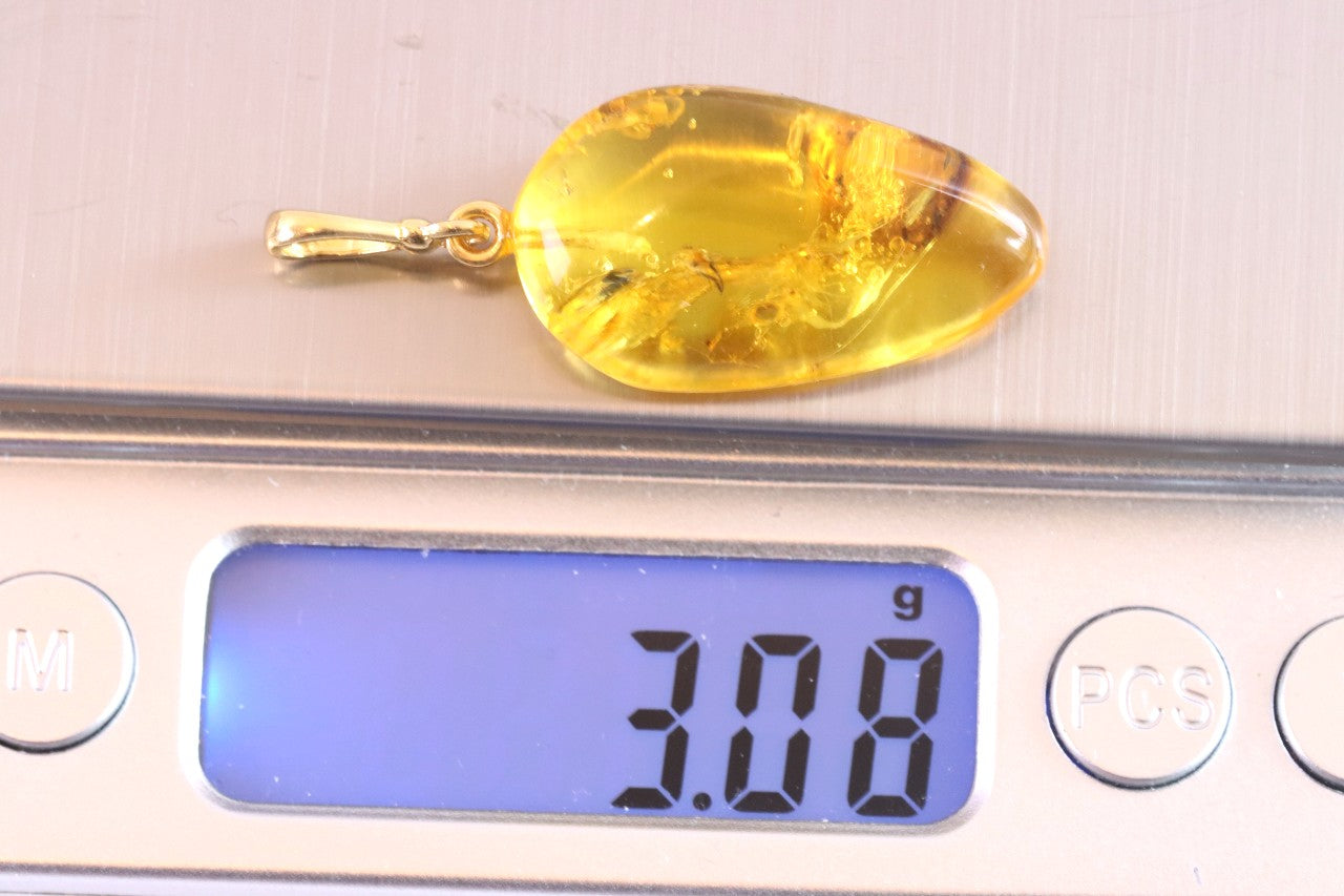 Gold-Plated Baltic Amber Pendant with Insect Inclusion