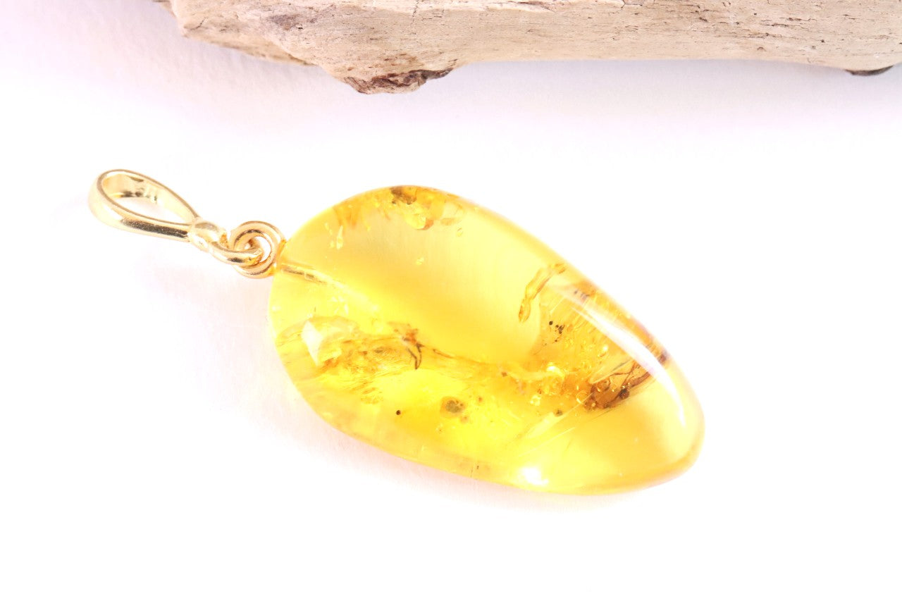 Gold-Plated Baltic Amber Pendant with Insect Inclusion