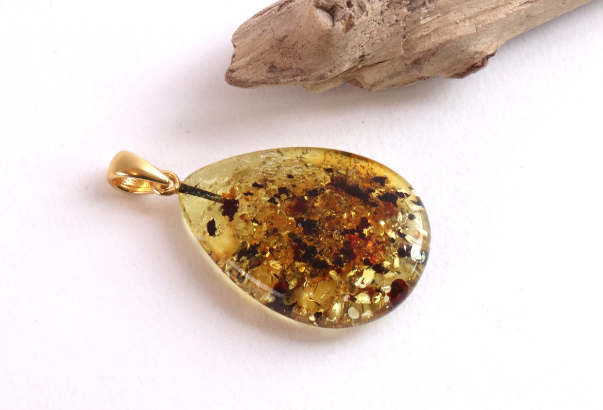 One-of-a-Kind Baltic Amber Drop Pendant on Gold Plated Sterling Silver