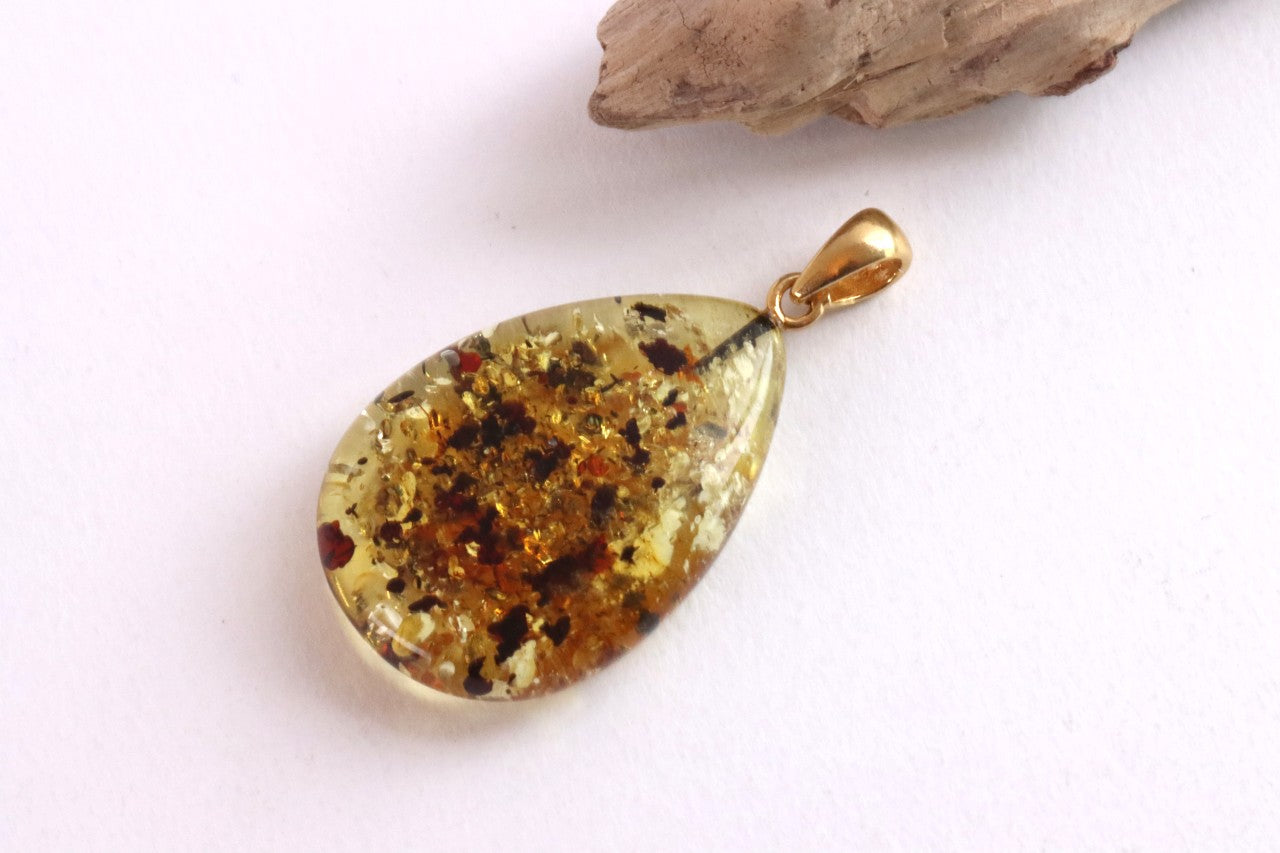 One-of-a-Kind Baltic Amber Drop Pendant on Gold Plated Sterling Silver