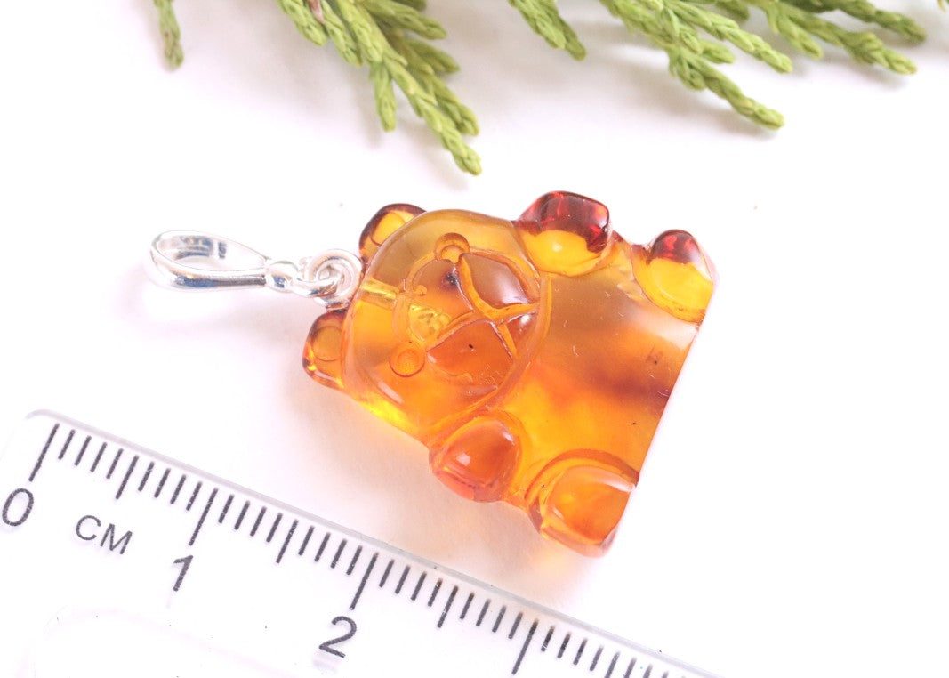 Adorable Hand Carved Teddy Bear Pendant