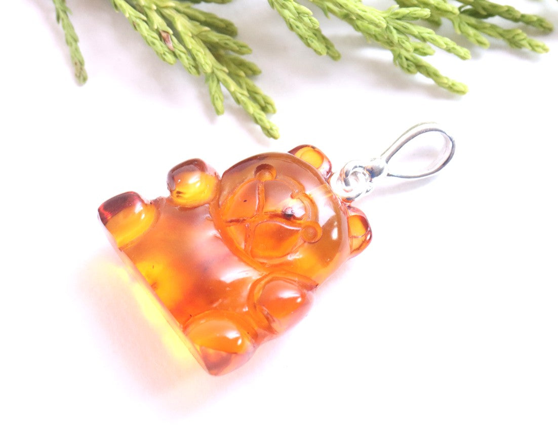 Adorable Hand Carved Teddy Bear Pendant