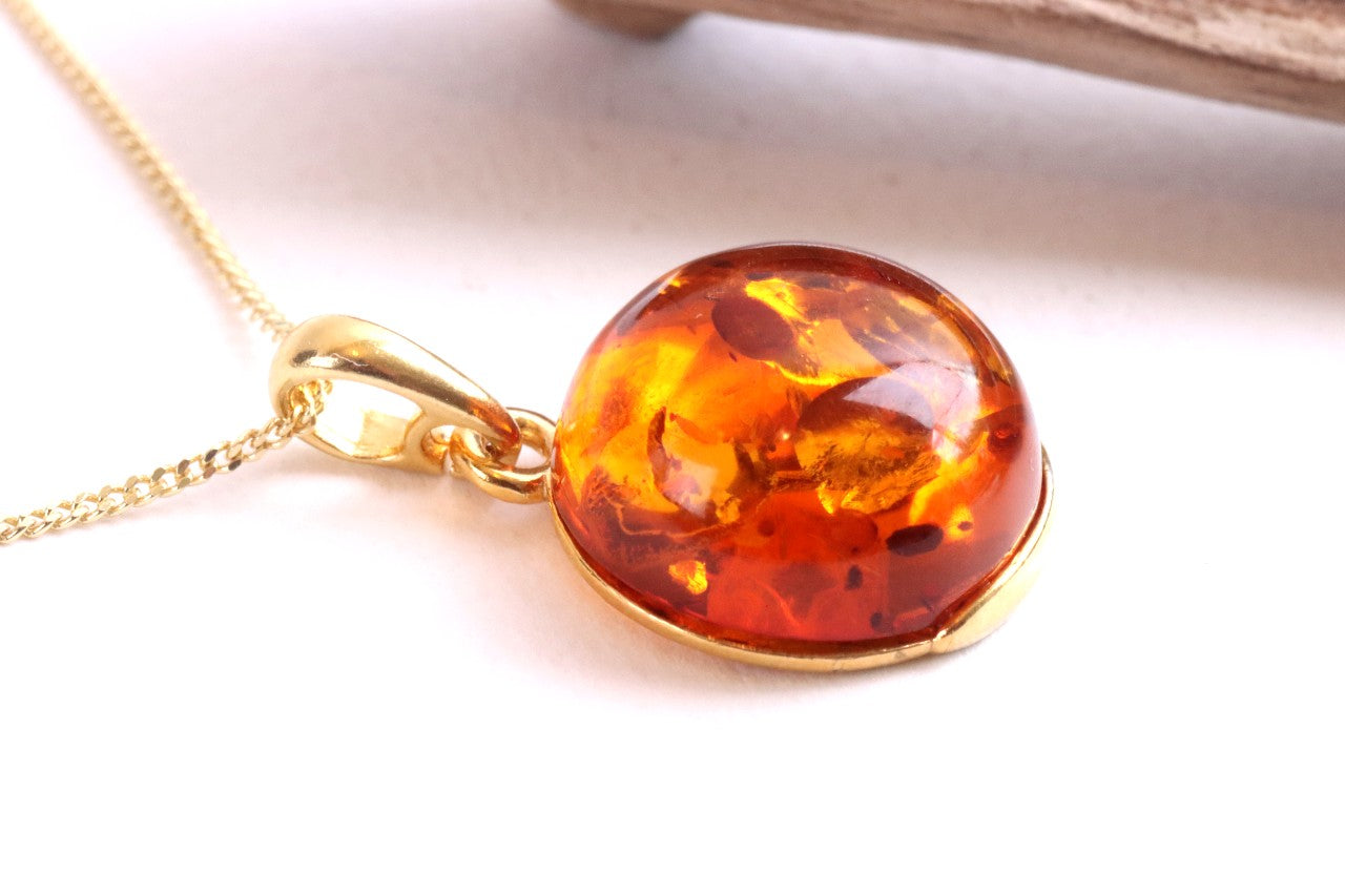 New ! Honey Baltic Amber Pendant on 925 Gold Plated Silver