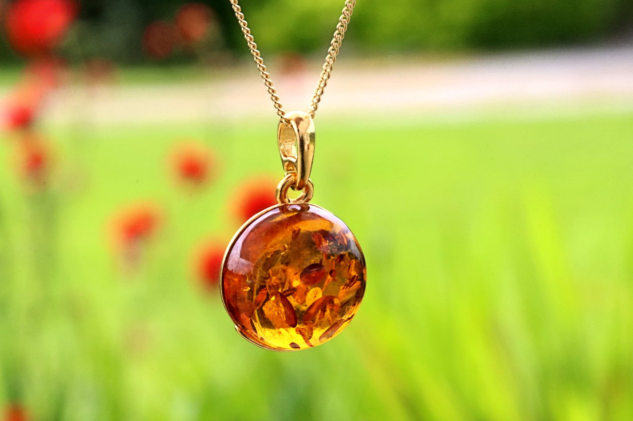 New ! Honey Baltic Amber Pendant on 925 Gold Plated Silver