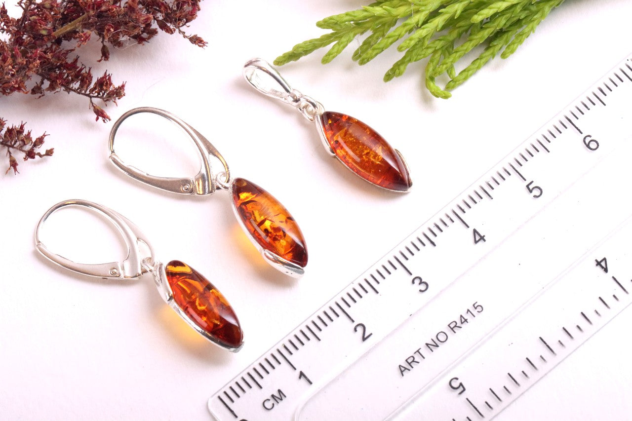 Golden Baltic Amber Pendant & Earrings Set