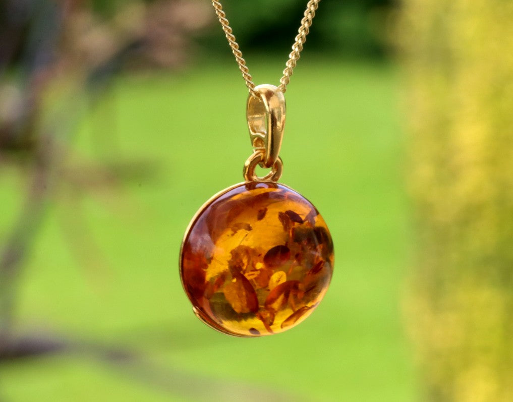 New ! Honey Baltic Amber Pendant on 925 Gold Plated Silver