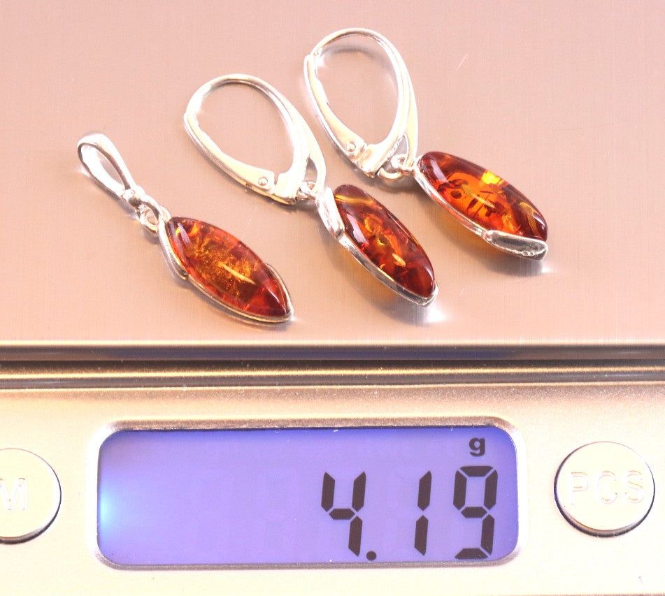 Golden Baltic Amber Pendant & Earrings Set