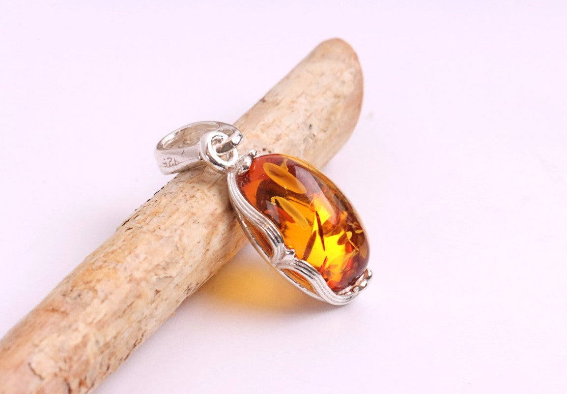 Dainty Classic Baltic Amber Pendant – Honey Gem on 925 Sterling Silver