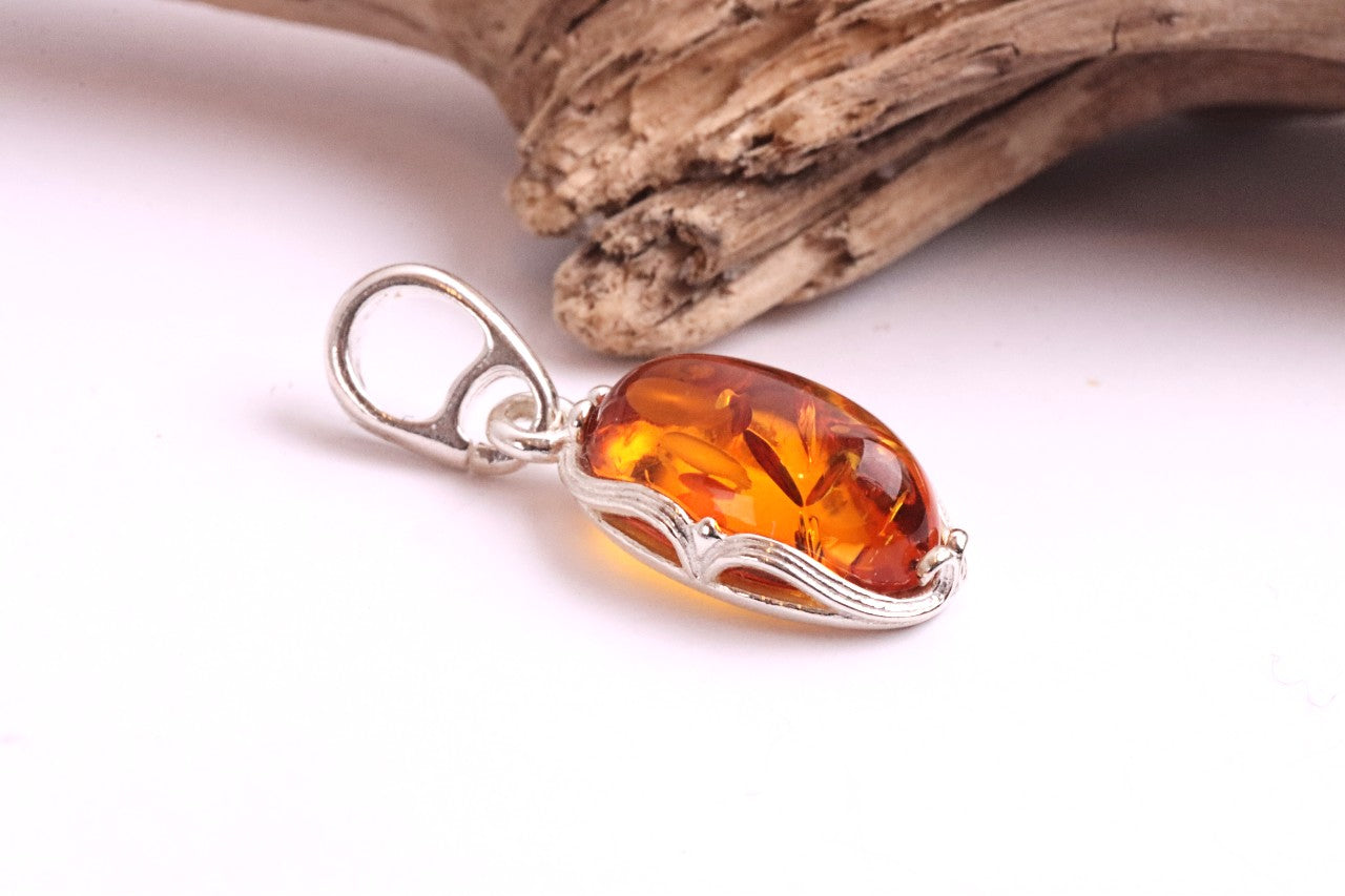 Dainty Classic Baltic Amber Pendant – Honey Gem on 925 Sterling Silver