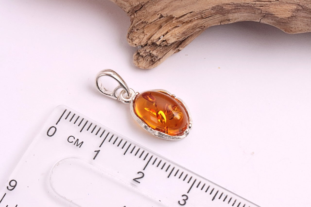 Dainty Classic Baltic Amber Pendant – Honey Gem on 925 Sterling Silver