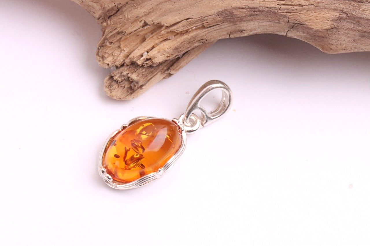 Dainty Classic Baltic Amber Pendant – Honey Gem on 925 Sterling Silver
