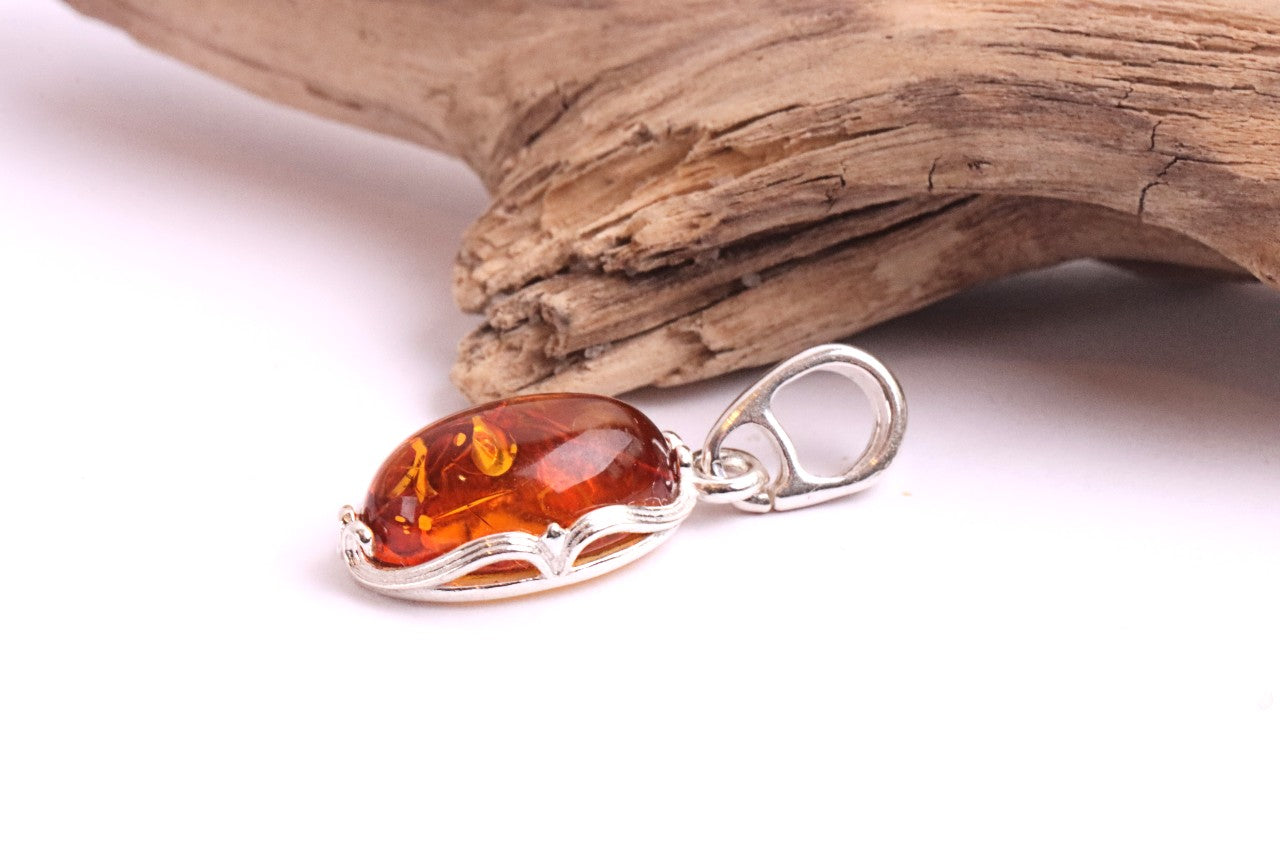 Dainty Classic Baltic Amber Pendant – Honey Gem on 925 Sterling Silver