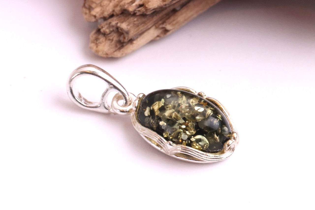 Green Amber Gem on Sterling Silver
