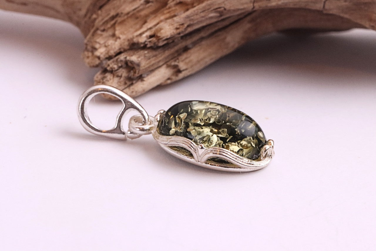 Green Amber Gem on Sterling Silver