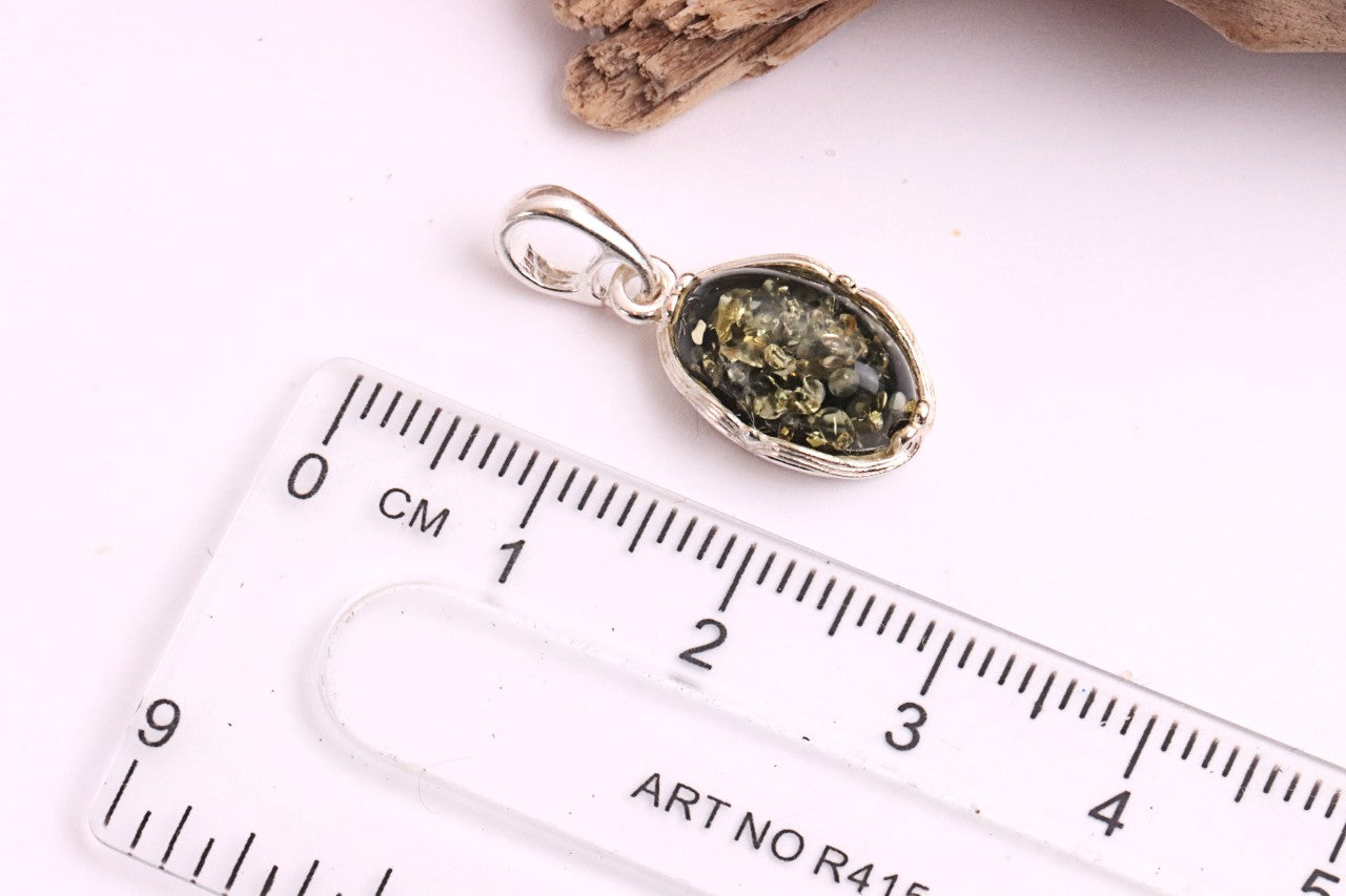 Green Amber Gem on Sterling Silver