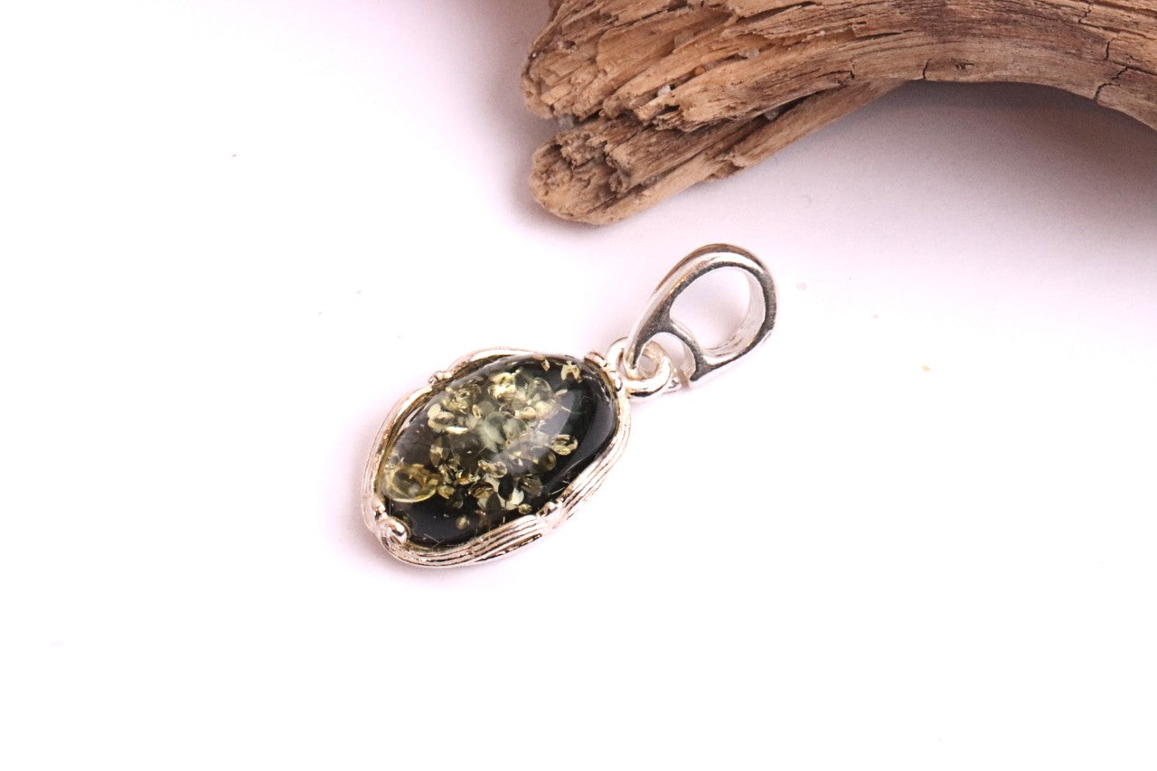 Green Amber Gem on Sterling Silver