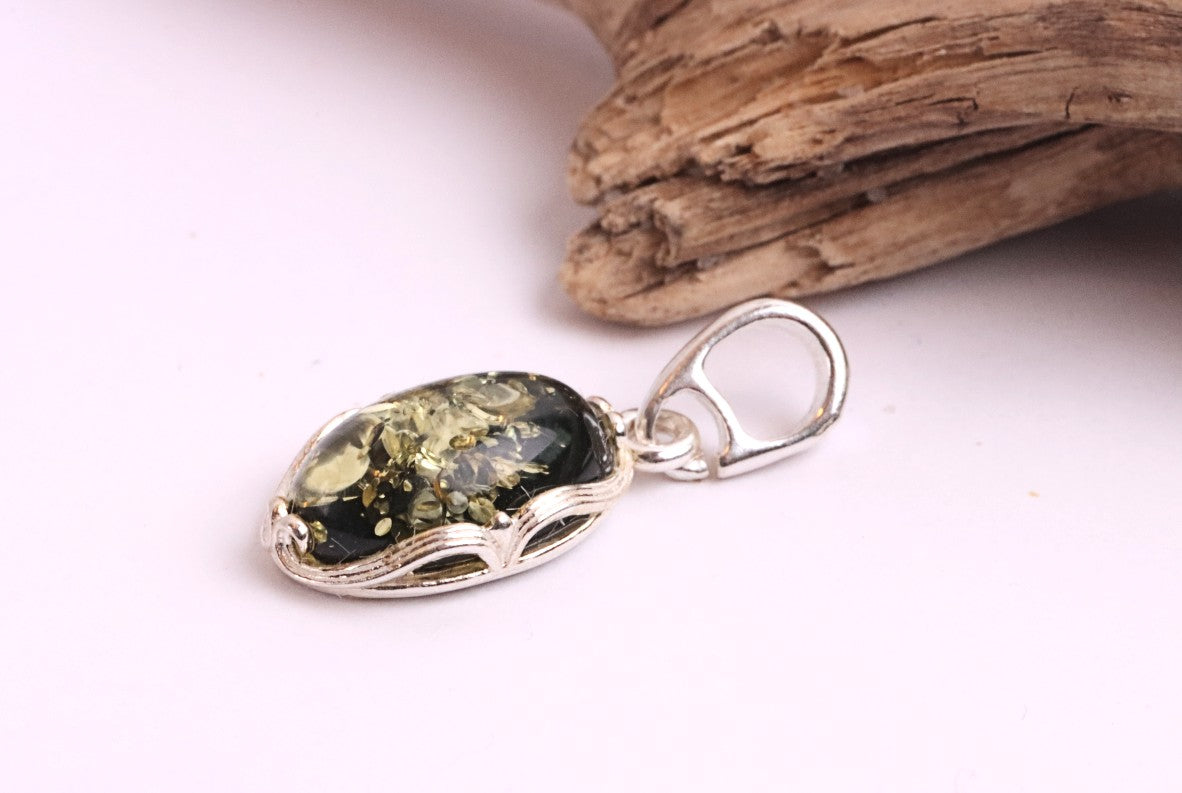 Green Amber Gem on Sterling Silver