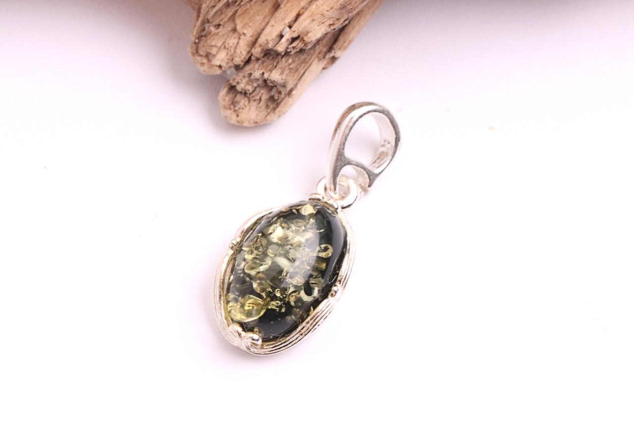Green Amber Gem on Sterling Silver