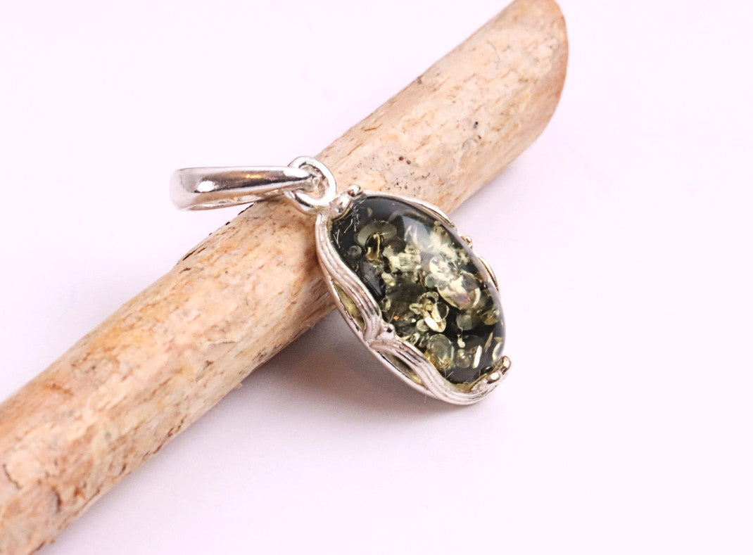 Green Amber Gem on Sterling Silver