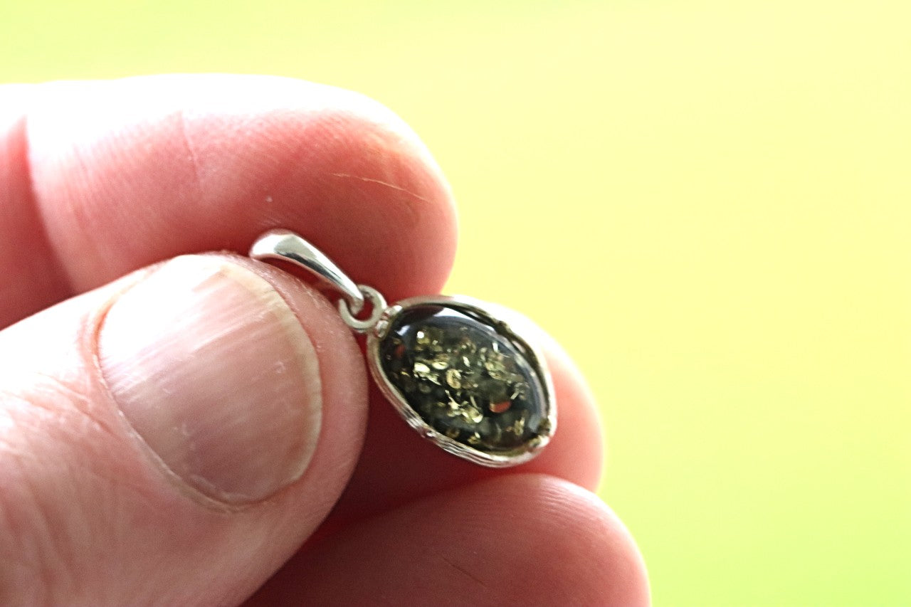 Green Amber Gem on Sterling Silver